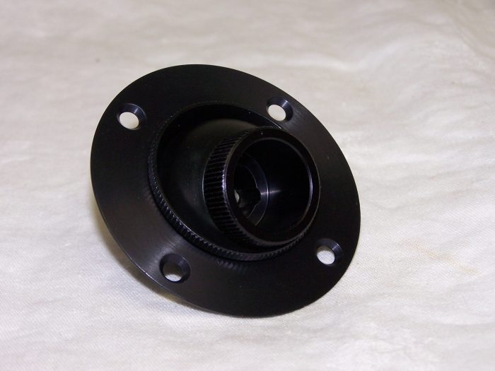 Gray Swivel Vent featuring a circular black base with four mounting holes and a central adjustable vent opening. The design allows for rotation, facilitating airflow direction. The surface is smooth with a matte finish.
