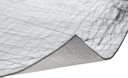 Clear, flexible sheet of Thermo-Guard FR material, showing a textured surface with a slight curl at one edge. The product is designed for thermal insulation and fire resistance applications.
