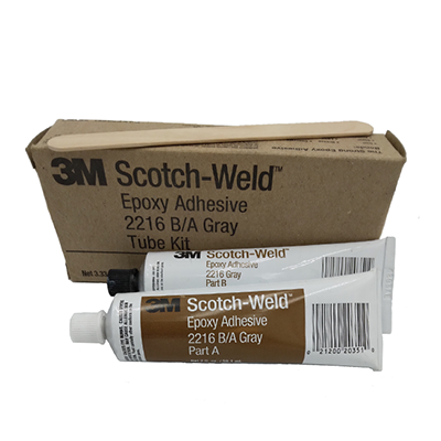 3M Scotch-Weld Epoxy Adhesive Tube Kit includes two tubes labeled Part A and Part B, with a cardboard box and a wooden mixing stick.