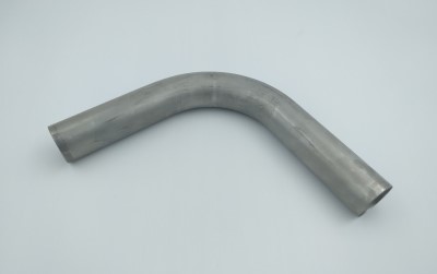 A metal exhaust flange exhaust bend with a smooth, curved shape, displayed on a plain white background.