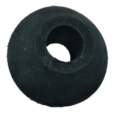 A black, spherical aircraft bushing with a central hole, designed for reducing friction and wear in mechanical assemblies.
