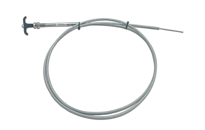 Image of a Button Lock T Handle A1840, featuring a T-shaped handle attached to a long, coiled cable. The handle is designed for secure locking mechanisms, with the cable extending outward. The product is positioned on a plain background.