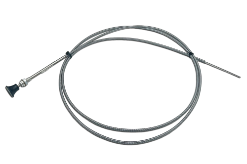Image of an A730 Push Pull control cable. The cable is coiled with a metal connector on one end and a knob on the other. It is designed for mechanical control applications.