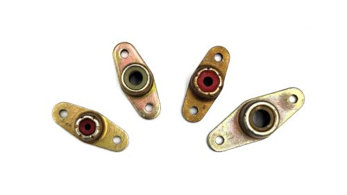 Four Anchor Nut Two Lug (AN366) fasteners are displayed against a white background. Each nut has two mounting holes and a central threaded section, with varying metal finishes.