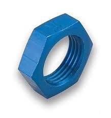 Blue hexagonal AN924 nut with threaded interior, shown on a white background.