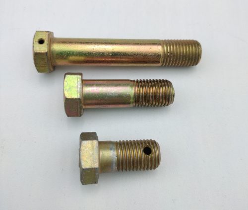 Three metal bolts of varying lengths are displayed on a white background. Each bolt has a hexagonal head and threaded shaft. The image relates to the "Bolt AN7 – 7/16” (20)" product.