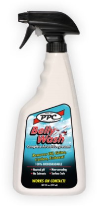 Spray bottle of Belly Wash Surface Degreaser with a black trigger nozzle and a blue and red label featuring the PPC logo. Designed for cleaning and degreasing surfaces effectively.