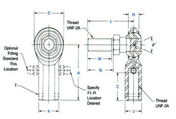 Technical diagram of an Aircraft Control CW Series component, showing detailed measurements and specifications. Includes labels for threads and optional fittings.