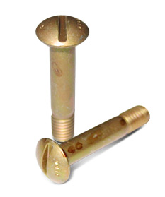 Two Clevis Bolts AN24 (1/4 – 28) are shown. One bolt is upright with a slotted head, while the other is angled, displaying its threaded end. Both bolts have a metallic finish.