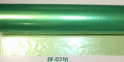 Green bagging film D316 displayed in a roll on top and a flat sheet below. The roll is shiny and appears thicker, while the flat sheet is slightly transparent. The product name "BF-D316" is printed below the film.