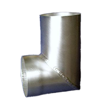 2" diameter 90º tube fitting made of shiny metal, featuring a smooth surface and a right-angle connection. The tube has one straight end and one angled end, designed for piping systems. Background is dark, highlighting the tube's metallic finish.