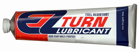 Tube of EZ Turn Lubricant, labeled as fuel resistant and high temp multi-purpose, with a red, blue, and white design.