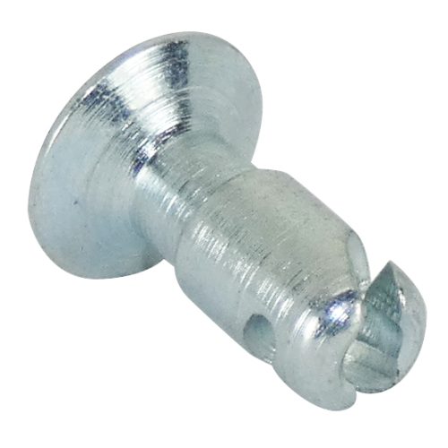 Dzus FJ Type Fastener shown from a side angle, featuring a round, flat head and a cylindrical body with a slot for installation. The fastener has a shiny metallic finish, indicating a durable, corrosion-resistant material.