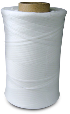 A spool of white Flat Rib Lacing Cord with a cardboard core, wound neatly in a cylindrical shape.
