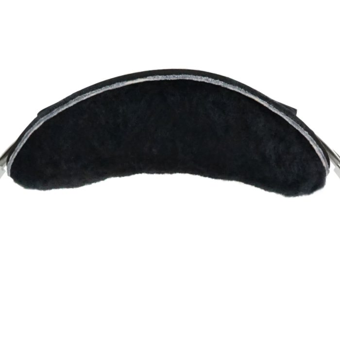 Image of a Deluxe Headband Cushion, featuring a curved design with a soft, black padded surface. The cushion is designed to enhance comfort when worn with headbands or headphones.