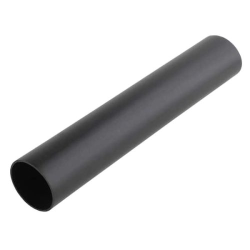 A black heat shrink tubing is shown against a white background. The tubing is cylindrical and smooth, designed to insulate wires and provide protection.