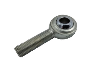 Image of a male rod end bearing, featuring a threaded shaft and a spherical joint. The bearing is metallic and designed for mechanical applications, providing pivoting motion between connected components.