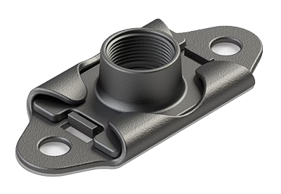 Image of an Anchor Nut Two Lug Floating (MS21059), featuring a threaded cylindrical center with two mounting holes on either side. The metal construction appears durable, designed for secure fastening in aerospace or industrial applications.