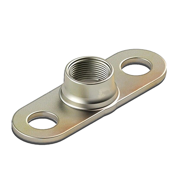 Anchor Nut Thin (MS21069) is a metallic fastener featuring a cylindrical threaded center and two circular holes on either side for mounting. The surface has a smooth, shiny finish, indicating a durable design for secure attachment in various applications.