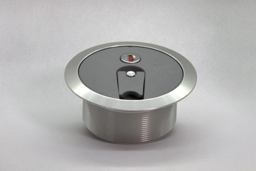 Light Weight Fuel Cap featuring a circular metallic design with a smooth, black top and a central opening mechanism. The cap has a threaded base for secure attachment, ideal for various fuel tank applications.