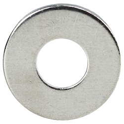 A round, flat stainless steel washer with a central hole. The washer has a smooth surface and is designed for electrical applications, providing support and load distribution in various fastening tasks.