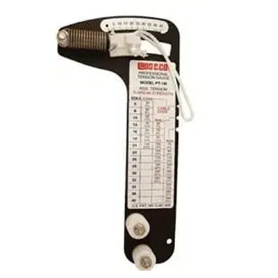 Cable Tension Gauge with a black body, spring mechanism, and measurement scale. It features numerical markings for precise tension readings, designed for measuring cable tension accurately.