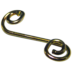 Dzus Retaining Spring, a metal spring clip with two coiled ends and a straight center section. It is typically used for securing panels or components in place. The spring has a shiny, gold-colored finish.