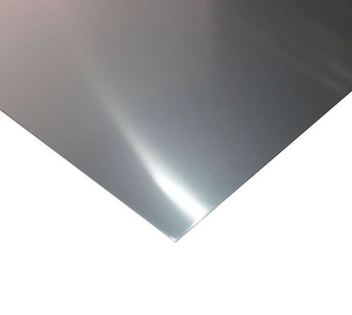 A close-up image of a stainless sheet with a smooth, reflective surface. The sheet is positioned at an angle, highlighting its sleek and polished finish.