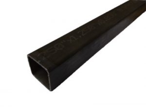 A close-up view of a 4130 square tubing, showing its hollow rectangular shape and smooth, dark metal surface.
