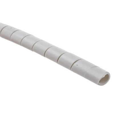 Image of a Heli-Tube Spiral Wrap, a flexible, white plastic coil designed for organizing and protecting cables. The wrap is shown coiled and features a smooth, segmented design.