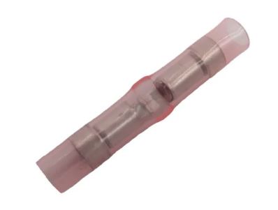 Image of an Insulated Window Butt Connector. It is a cylindrical, transparent component with metal inside, designed for connecting electrical wires securely.