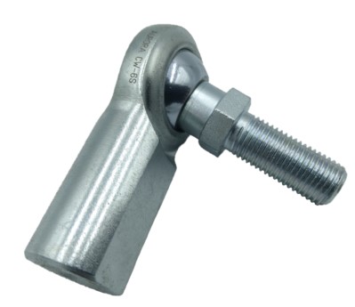 Close-up of a metal rod end bearing from the Aircraft Control CW Series, featuring a threaded shaft and a smooth, cylindrical housing. The component is designed for precise movement and control in aviation applications.