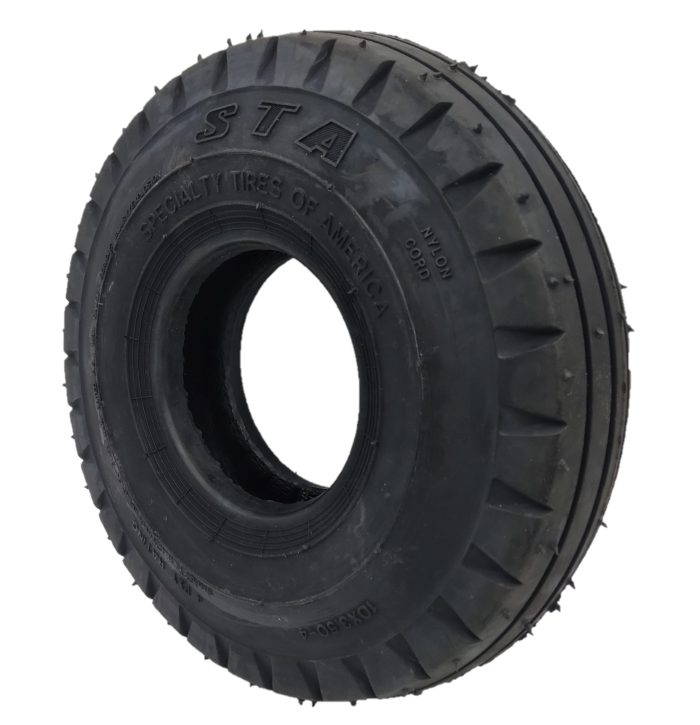 A black STA & Aero Classic Tire is displayed, featuring a smooth tread pattern and prominent sidewall markings. The tire is shown from a slight angle, highlighting its round shape and textured surface.