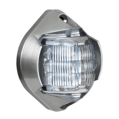 Silver, hexagonal light fixture with a clear ribbed lens, labeled "SUNTAIL EXP."