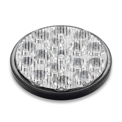 Round taxi light with a clear lens featuring multiple LED bulbs arranged in a circular pattern, set in a black base. The product is titled "SUNSPOT 36-4000 (75W) TAXI LIGHT."