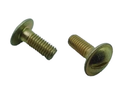 Two AN525R cross recessed screws, shown with a flat, round head and threaded shaft. One screw is positioned upright, while the other lies flat, displaying the cross recess on the head.