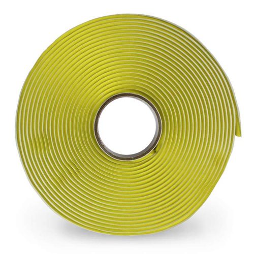 A roll of yellow sealant tape with a visible central core, coiled neatly. The tape is designed for sealing applications and is displayed against a plain white background.