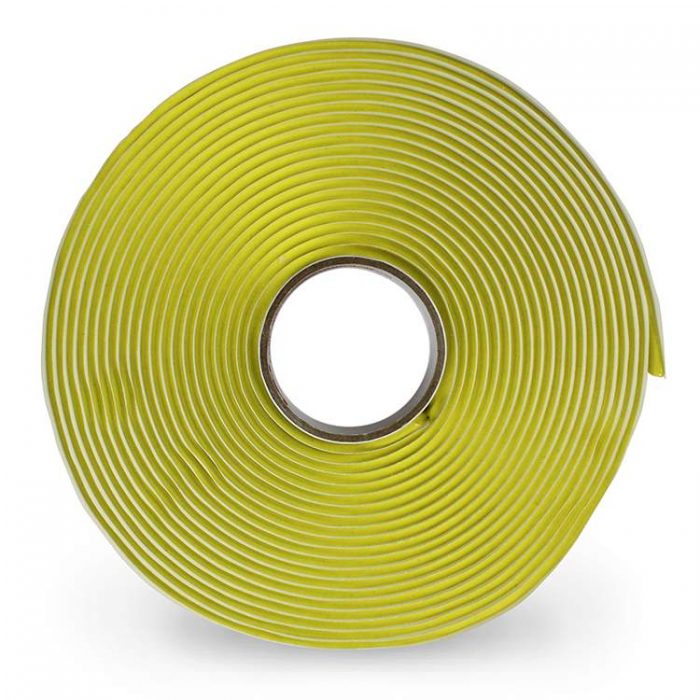 A roll of yellow sealant tape with a visible central core, coiled neatly. The tape is designed for sealing applications and is displayed against a plain white background.