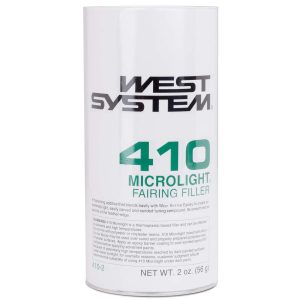 White container labeled "WEST SYSTEM 410 Microlight Fairing Filler, Net Wt. 2 oz (56 g)."