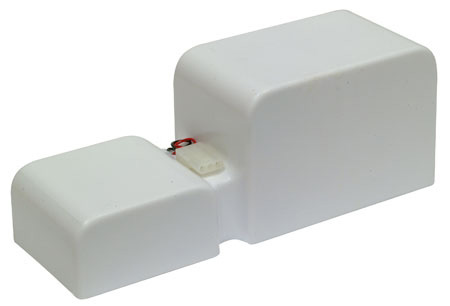 White BP1026 ELT battery with a rectangular shape and a small protruding section on one side, featuring a red and white connector.