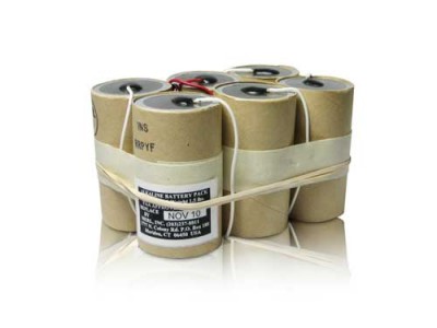 A cluster of cylindrical BP1015 ELT batteries wrapped together with rubber bands, featuring a beige outer casing and visible labels on the front.
