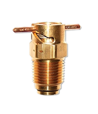 Brass fuel drain valve with a threaded base and a lever for operation. The valve is designed for draining fuel from tanks, ensuring safe maintenance. The product is labeled "CCA 1400 Fuel Drain."