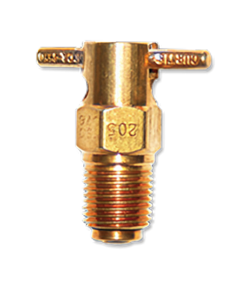 Brass fuel drain valve with a threaded base and two winged handles for easy operation. The valve is designed for draining fuel, labeled "CCA 1550 Fuel Drain." It features a sturdy construction for durability and reliability in fuel management.