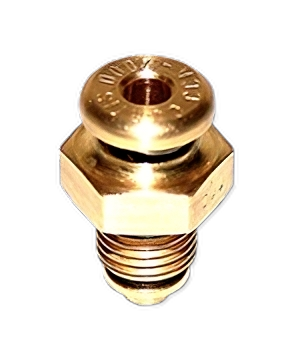 A close-up image of a brass fuel drain fitting, featuring a hexagonal base and a rounded top with a central hole. The fitting is designed for use in fuel systems, labeled "CCA 2000 Fuel Drain" on the top.