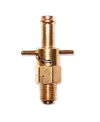 Oil drain valve CCA 2460, made of brass, featuring a threaded base and a lever for operation. The valve is upright, showcasing its design for efficient oil drainage in machinery or vehicles.