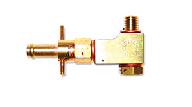 Brass CCA 2475 Oil Drain valve with threaded connectors and a lever for operation.