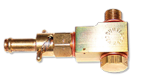 A brass CCA 2485 oil drain valve with threaded connectors and a lever mechanism, designed for efficient oil drainage.
