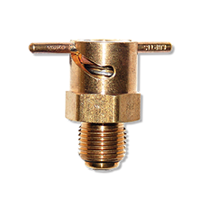 Brass CCA 39550 oil drain valve with a threaded bottom and a lever handle on top, designed for efficient oil drainage.