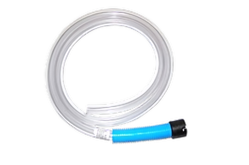 Clear drain hose coiled in a circular shape, featuring a blue connector on one end and a transparent body. The product is labeled as "CCB 39600-1 Drain Hose," suitable for fluid drainage applications.