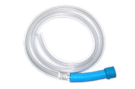 CCB 39600-2 Drain Hose, featuring a flexible clear plastic design with a blue connector at one end. The hose is coiled in a circular shape, suitable for draining water or liquids.